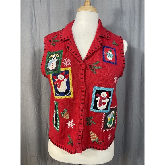 VTG Studio Joy Womens L Embellished Ugly Christmas Sweater Vest *READ - Picture 1 of 8
